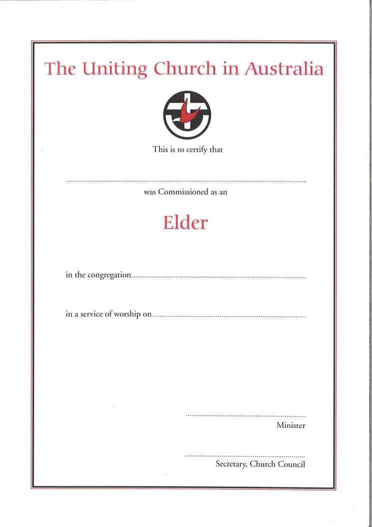 Blank Elder certificate with UCA logo