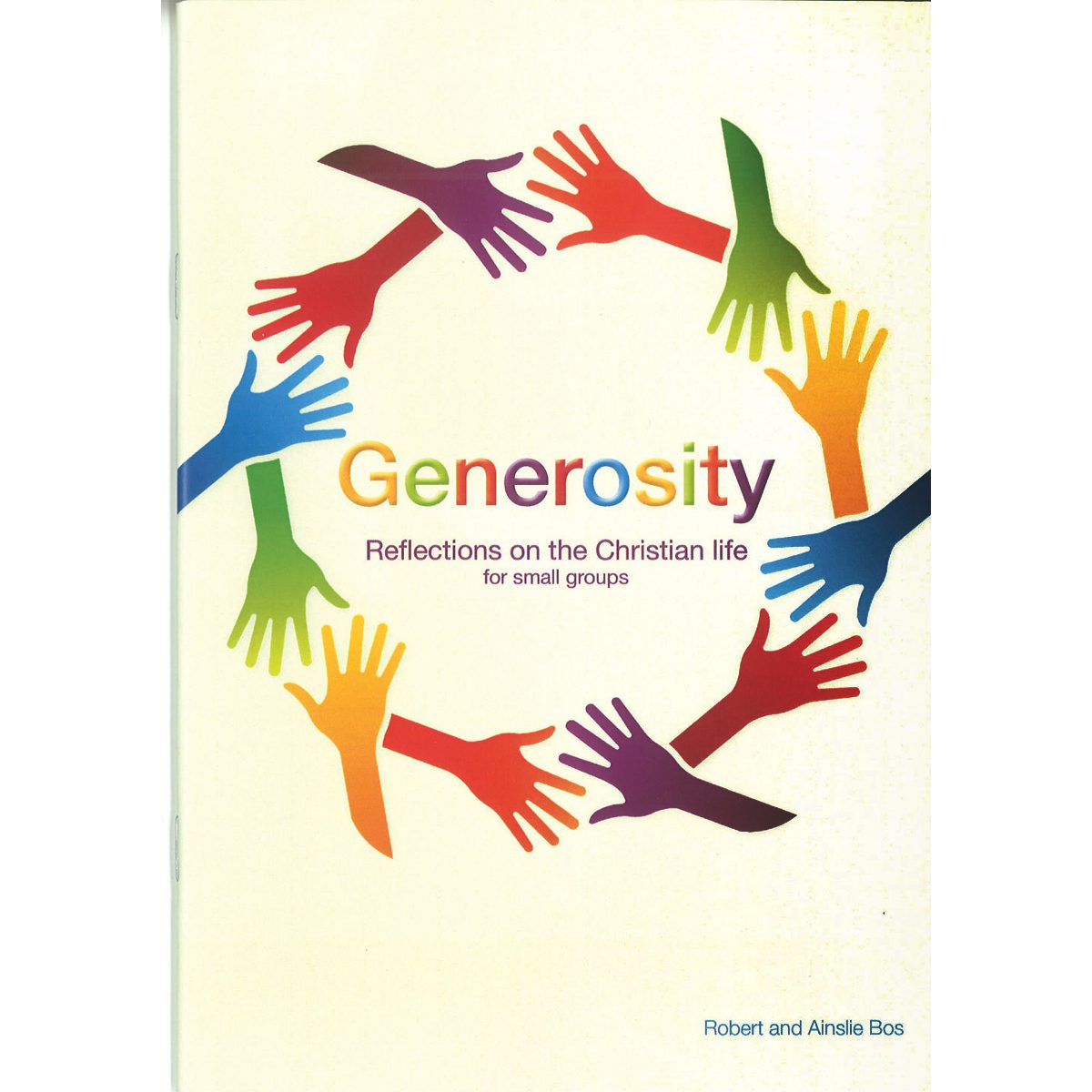 Generosity book cover with colourful hands reaching toward one another