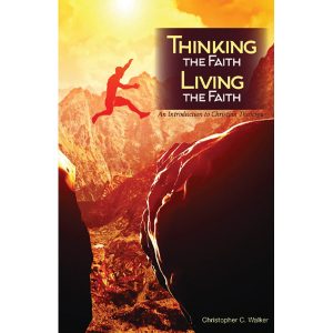 Thinking the Faith, Living the Faith book cover with a person leaping between rocks